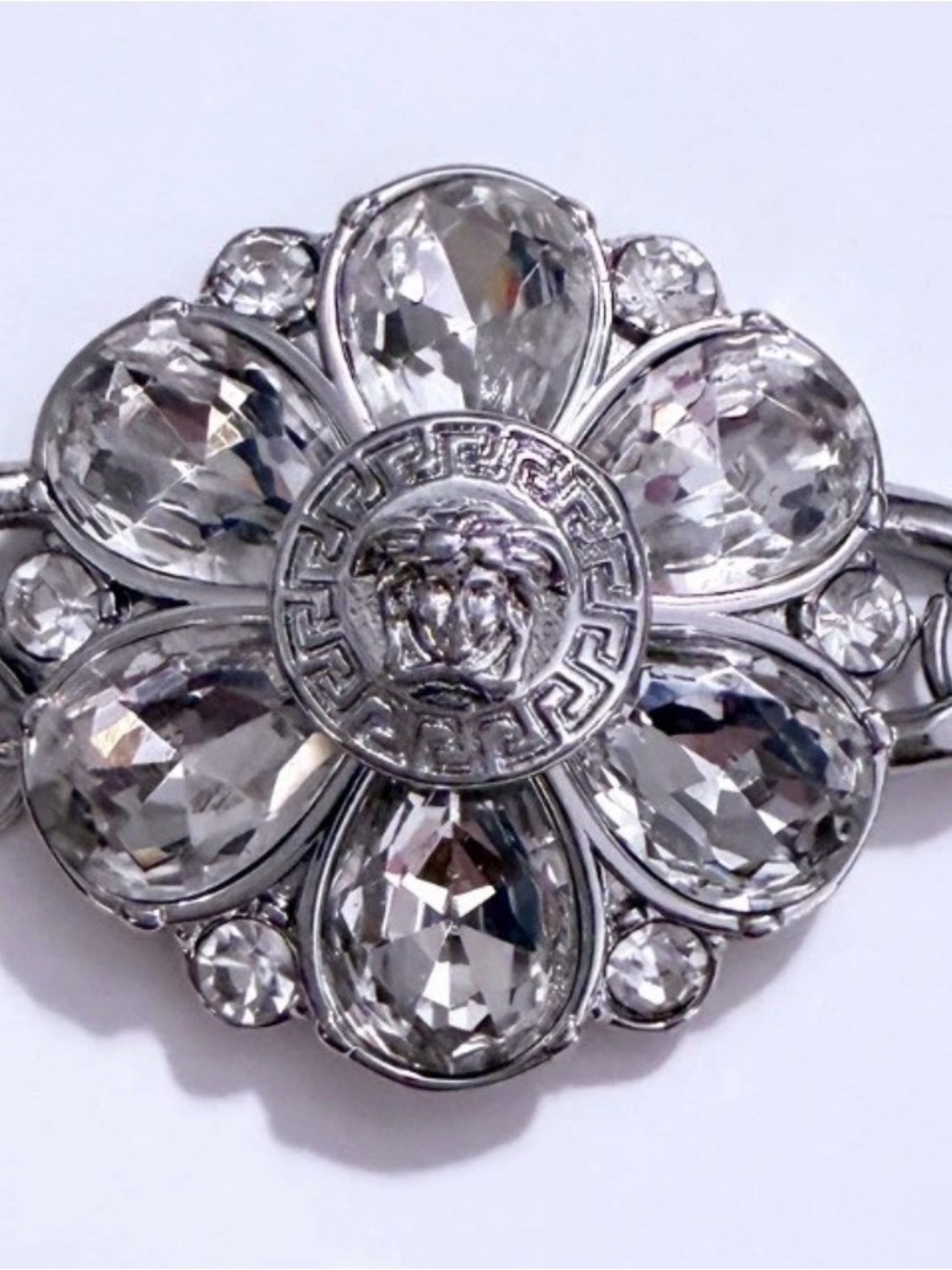 Versace Silver Crystal Flower Pendant Charm Connector Clear Crystal Accent